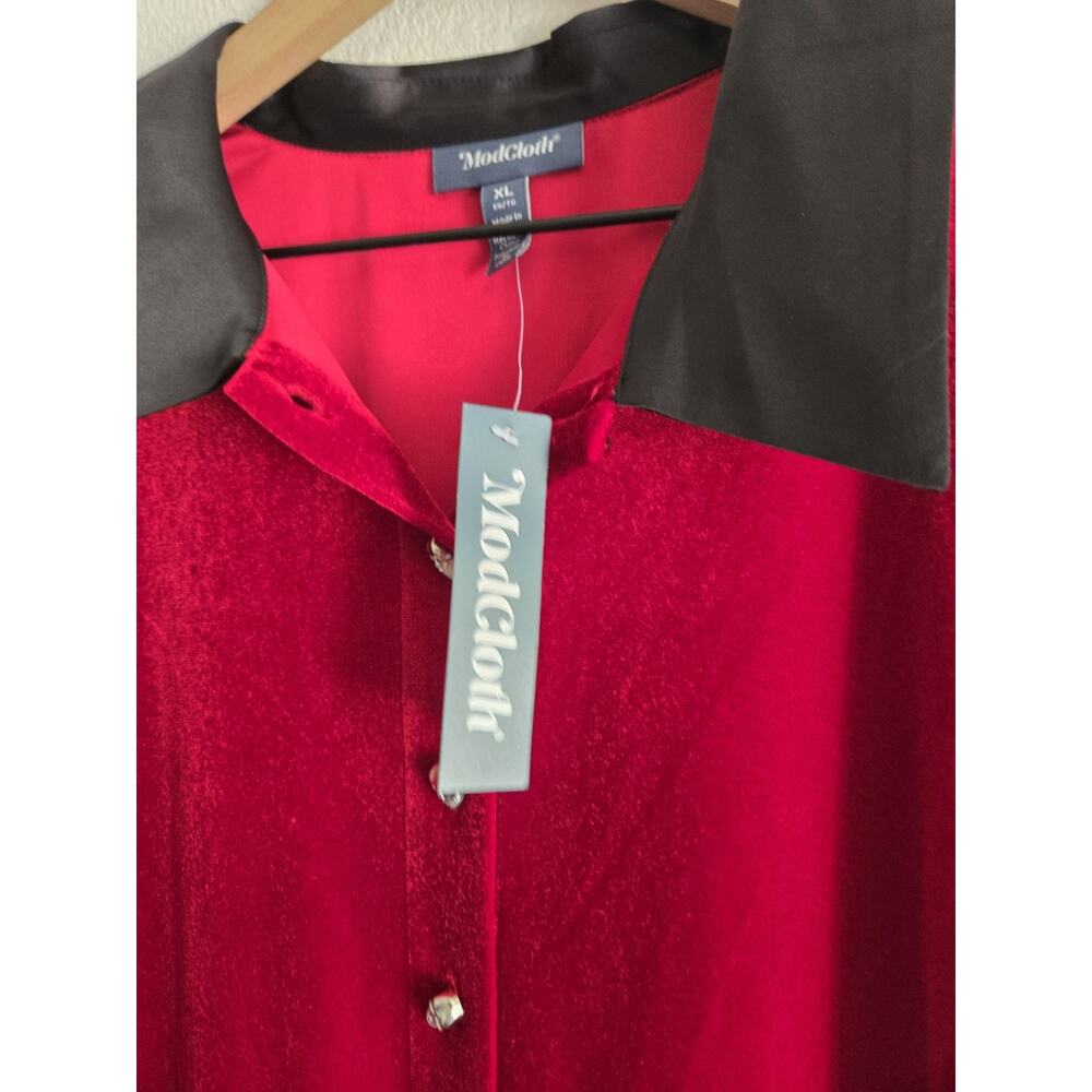 ModCloth Wednesday Red Velvet Mini Dress Skulls Gothic Dark Academia Spooky Cute - Picture 5 of 12